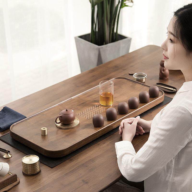 一条木茶盘家用简约茶奢现代沥水轻盘实简易海cp#35935小型抽屉储
