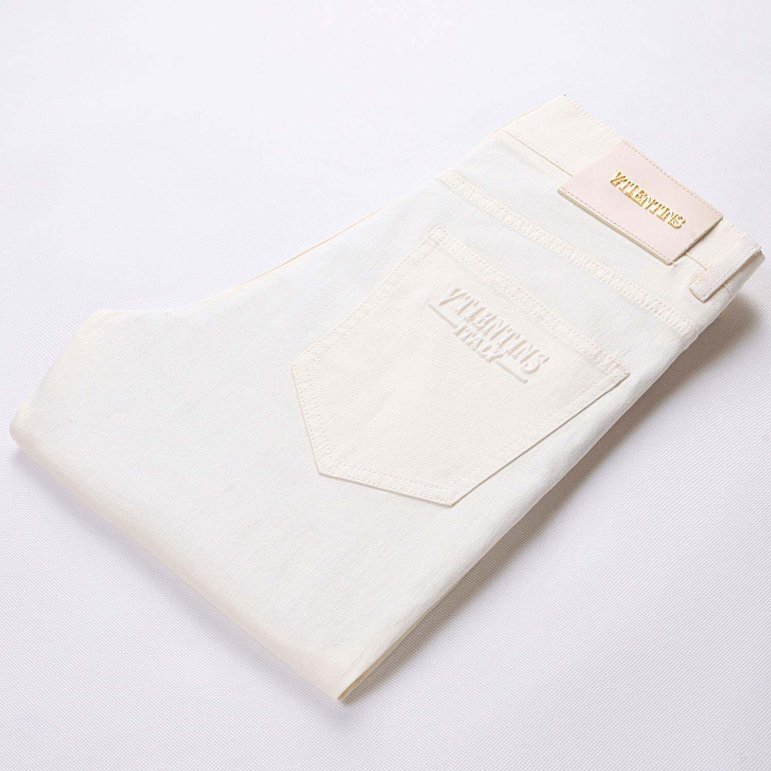 2026新款春夏款米色休闲牛仔裤男弹力修身合体小直筒欧货时尚高端