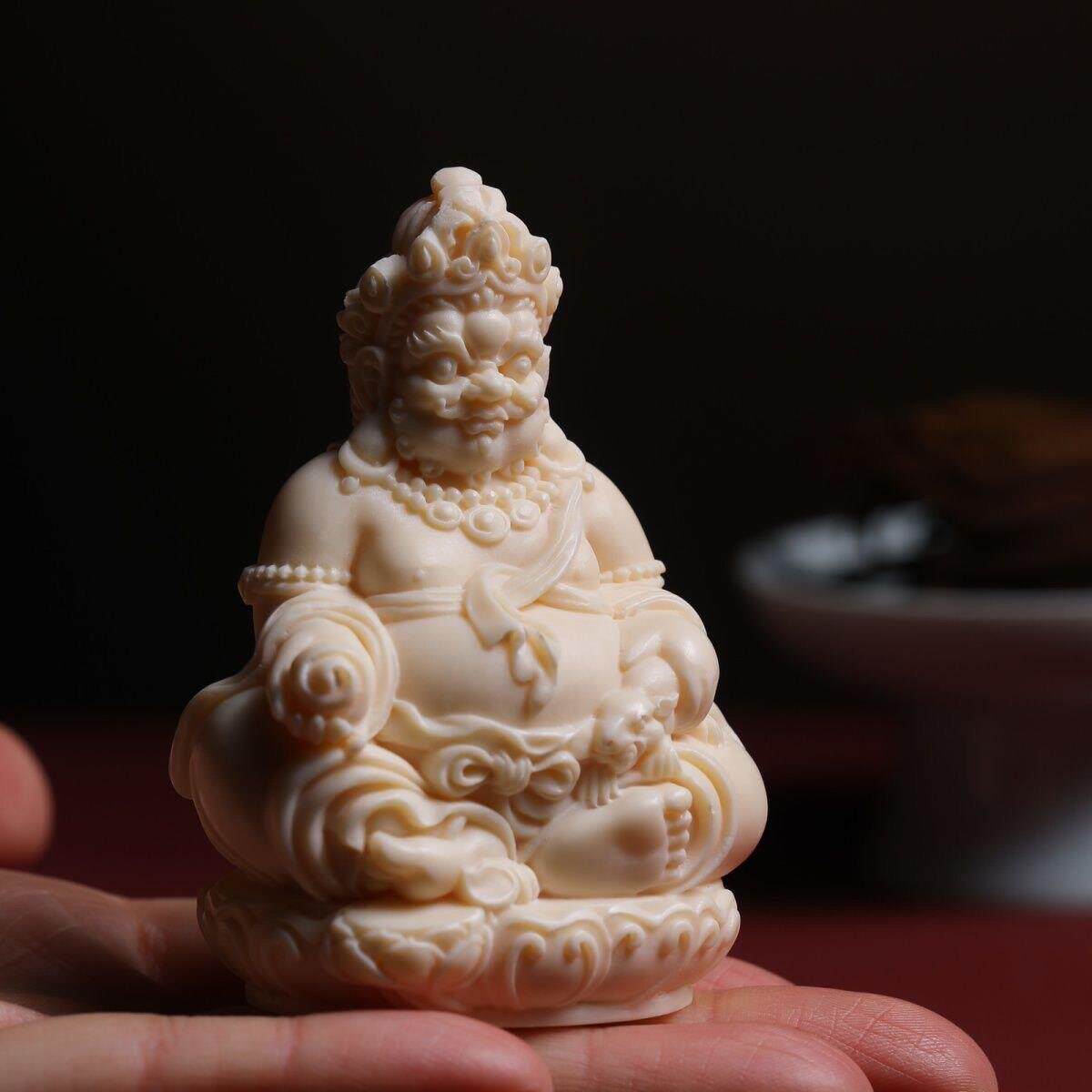 天然鹿角雕刻招财摆件家居佛像供奉财神保平安工艺礼品摆饰桌面车