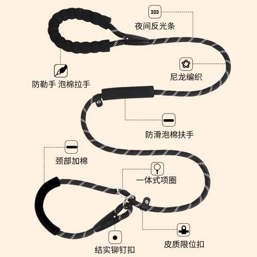 现货狗狗一体式牵引光绳多色反绳链子双把手11026圆狗狗拉带直销