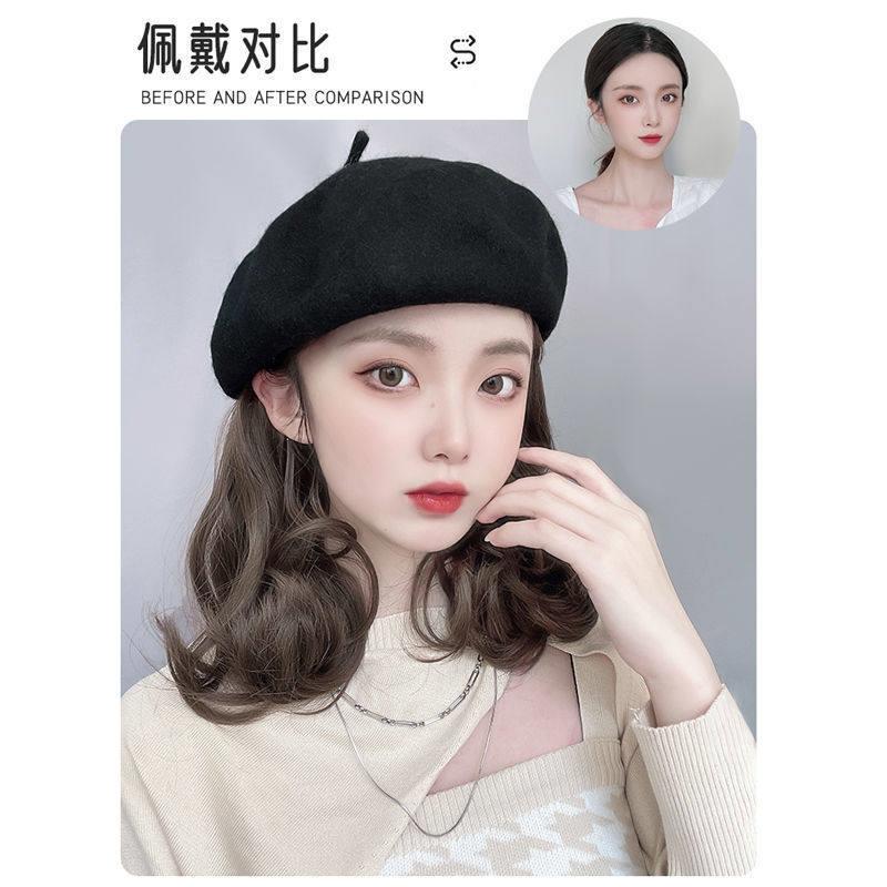 新款直销网红假发帽子带头发秋冬时尚贝雷帽短卷发女韩版潮一体假