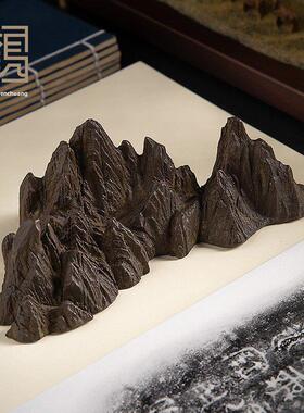 黄铜镇纸摆件笔架山书房办公室家居装饰品铜山中式文创礼品摆件