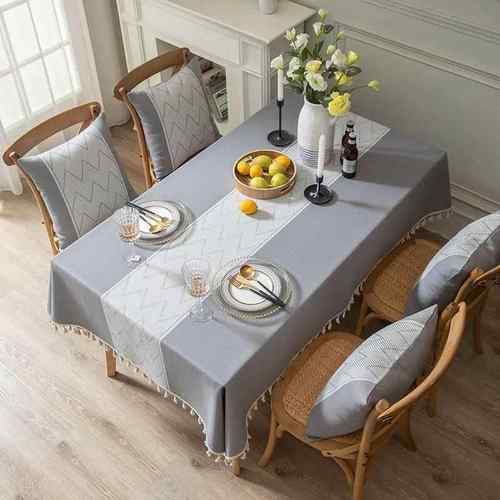 桌布棉麻布艺新款简约现代灰色北欧高级感长方形餐桌茶几台布