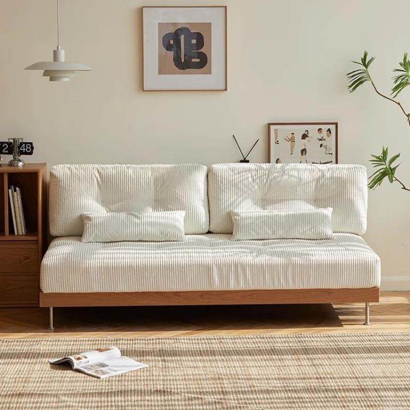 中古风实木布艺无扶手沙发大小户型直排三人位贵妃转角灯芯绒沙发