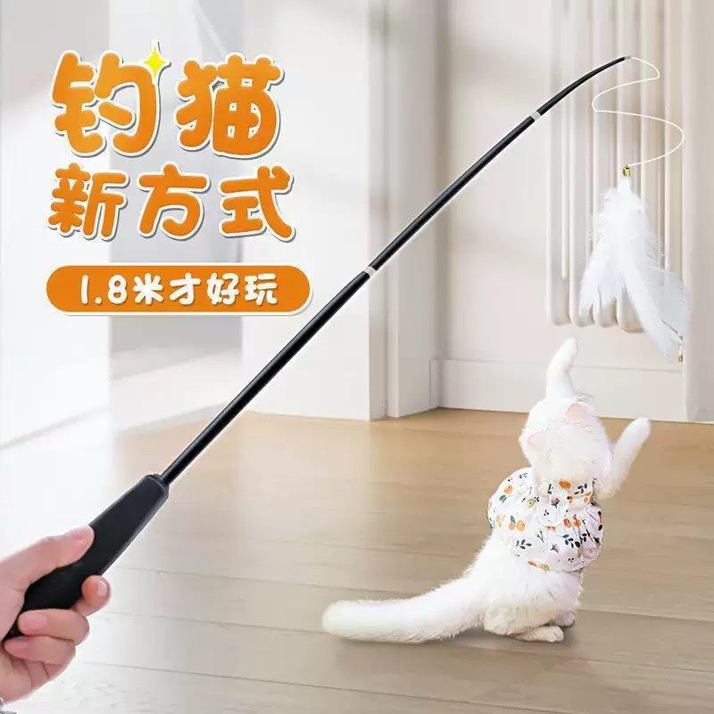 伸缩逗猫棒钢丝羽毛1.8m超长钓自嗨耐咬带铃铛猫玩具解闷宠物玩具