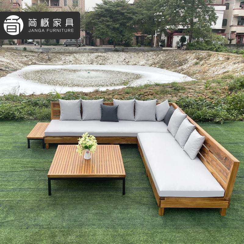户外高端实木沙发庭院花园露台柚木沙发茶几组合室外阳台北欧家具