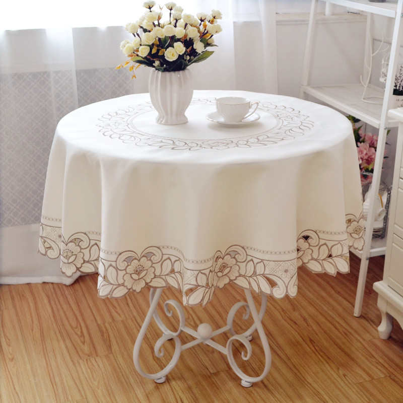 美式圆桌桌布欧式餐桌布圆形茶几桌垫家用正方形布艺方桌绣花台布