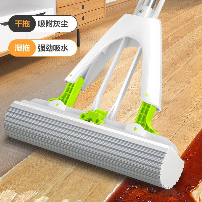 胶棉拖把对折式挤水家用不锈钢杆懒人免手洗强吸水海绵拖布
