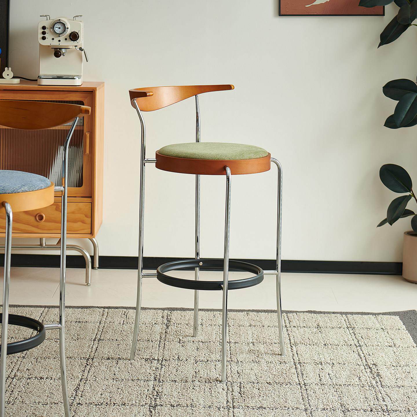 中古吧台椅覆古咖啡店奶茶店餐桌椅北欧轻奢高级感极简实木高脚凳