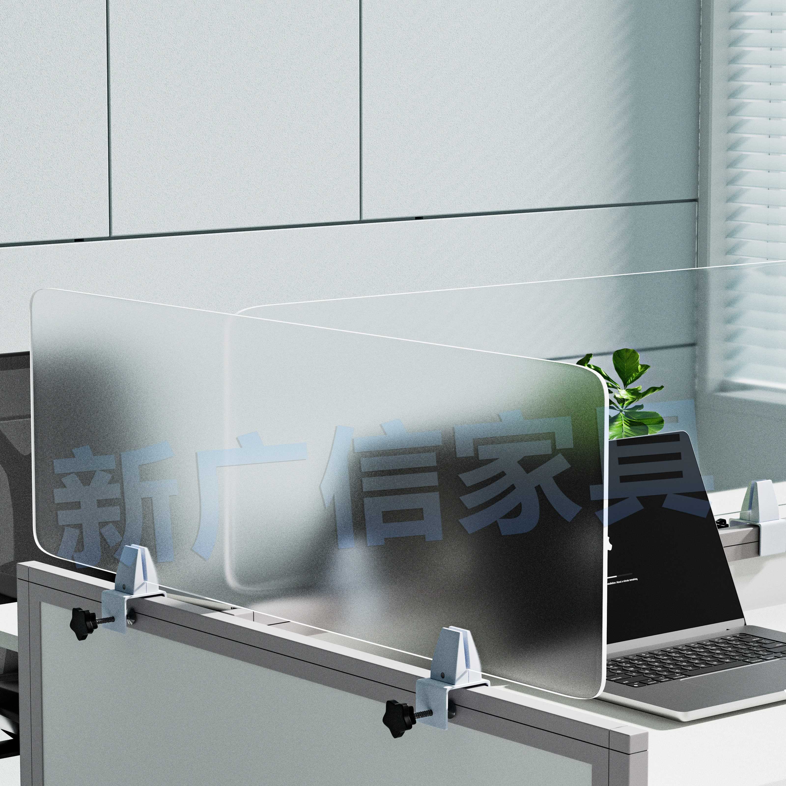 可移动透明磨砂办公隔板 桌面免打孔加高隔断 可定制尺寸图片