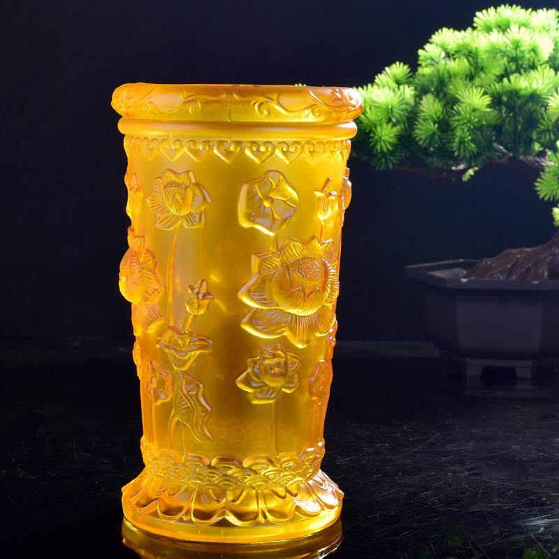 黄铜装香筒彷琉璃莲花插香桶家用莲花香炉碗香薰炉包邮琉璃香筒