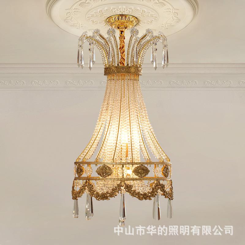 法式田园餐厅吧台轻奢吊灯欧式卧室阳台灯奢华玄关过道全铜水晶灯