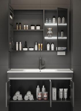 深灰色浴室柜智体能40镜柜组合物套装一陶瓷盆卫间生洗漱台储收纳