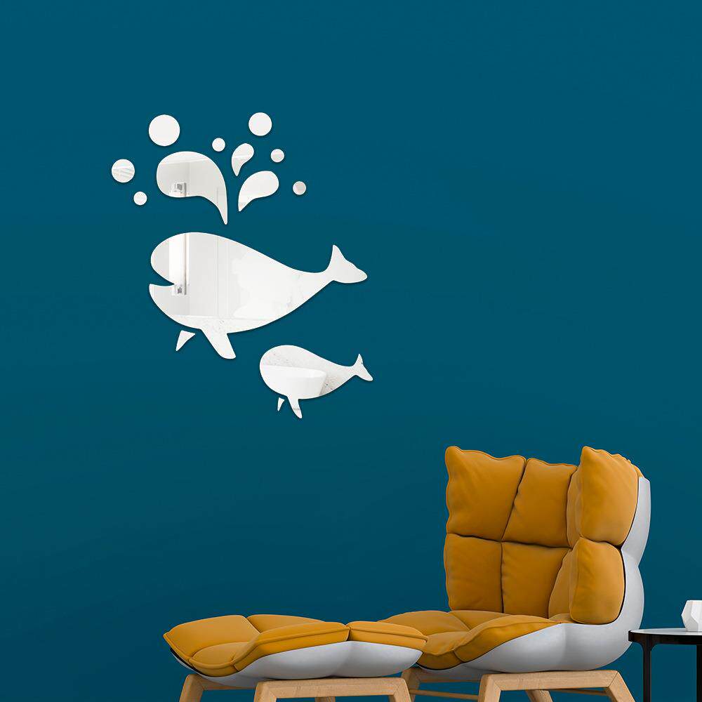 JM586呆萌鲸鱼亚克力镜面墙贴浴室客厅电视背景墙面装饰贴画贴纸