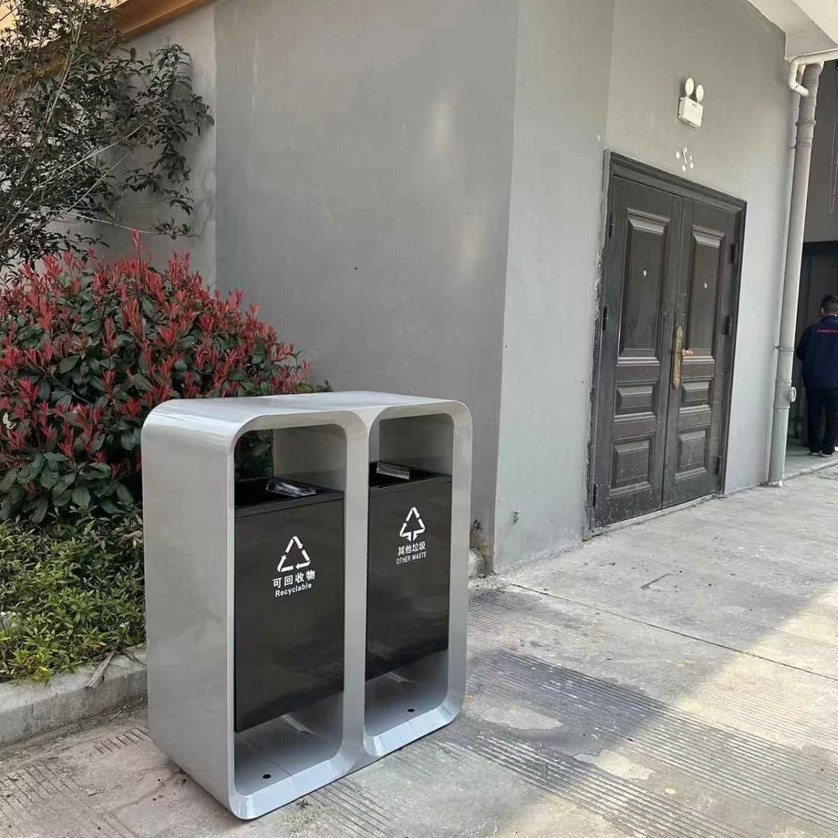 不锈钢垃圾桶小区商城公园大容量果皮箱可分类回收户外垃圾桶