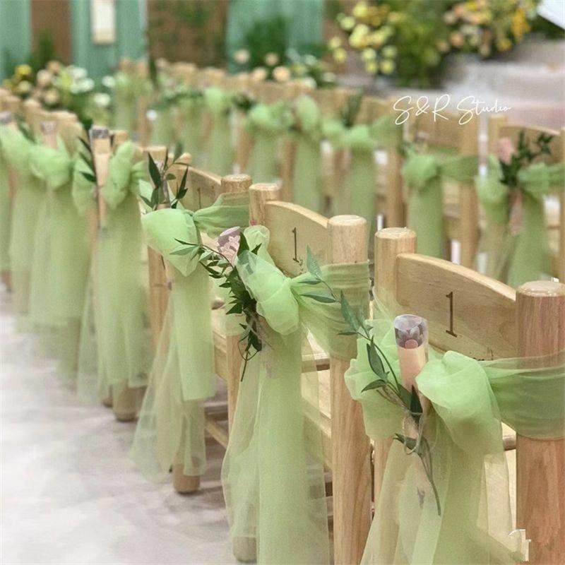 纱布婚礼椅靠背纱布瑞士纱布幼儿园婚礼椅装饰白色纱布竹椅织物天
