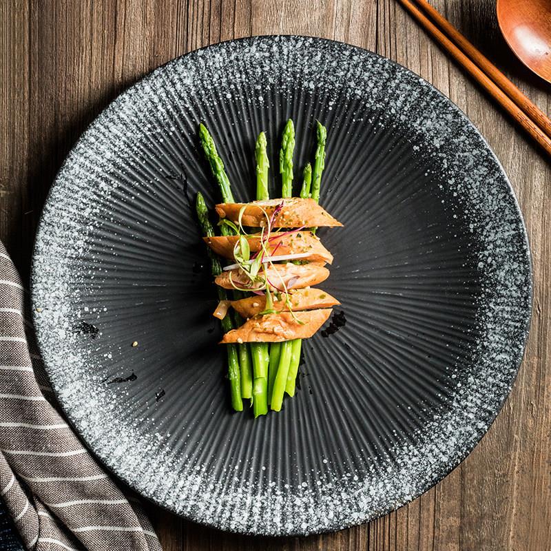 黑色陶瓷盘子西餐盘牛排盘 家用圆形浅盘盘子鱼盘水饺盘点心盘子