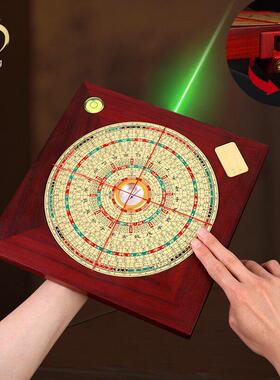 吉瑞堂八寸红梨花木罗盘专业三合盘带激光风水堪舆定向工具罗经仪