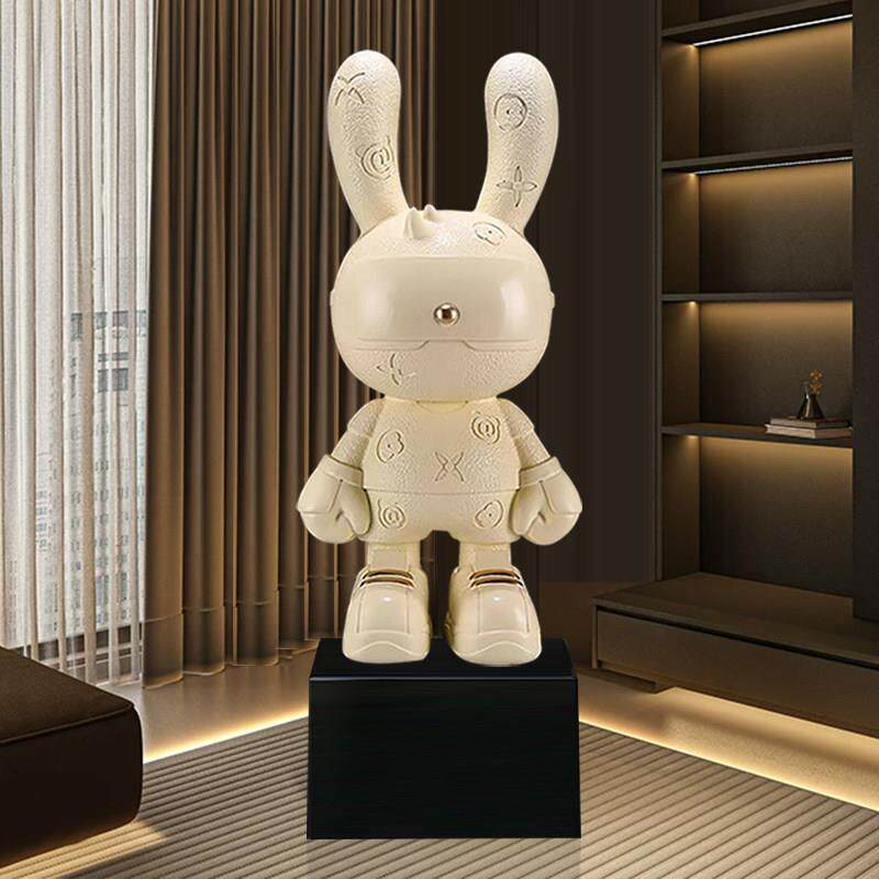 2025潮玩皮革纹网红兔子存钱罐落地大摆件客厅电视柜沙发旁装饰品