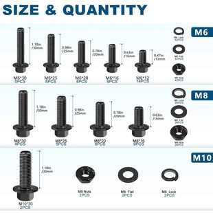 280PCS黑色高强度法兰外六角螺栓螺丝套装 螺母螺栓组合套装