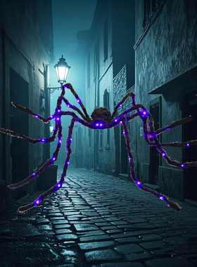 万圣节2米发光黑色蜘蛛42led灯长亮闪烁发光蜘蛛造型氛围装饰挂件