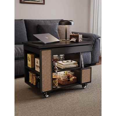 实木可移动式茶几升降小户型客厅家用覆古小推车巴士边柜沙发边几