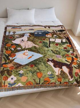 全棉提毯园风背景装饰挂毯花午田睡线盖毯办公FJD室空调毯多功能