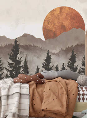 森林贴纸fun批发卧室美化墙山峰装饰-落日墙家居l036客厅背景简约