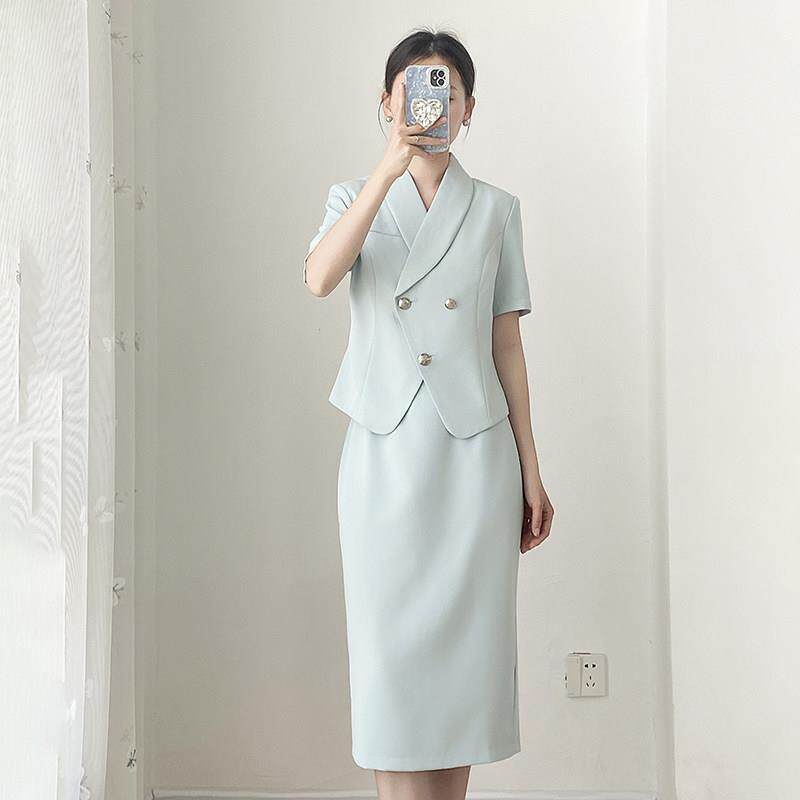 小香风西装套装裙女夏薄款短袖工作服职业气质高级感播音主持正装