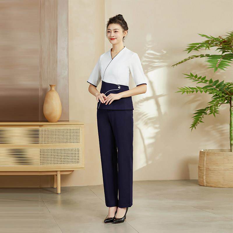 棠越2022春夏新款技师足浴工作服女足疗养生会所按摩SPA桑拿套装