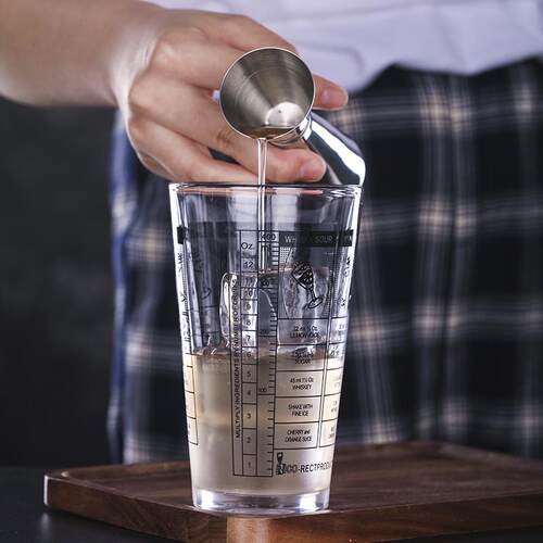 含配方刻度波士顿对口玻璃厅杯含刻度量杯调酒混合杯Mixing Glass