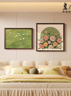 玫花卉奶风卧室艺床头装饰画绿色瑰风WS864174景主卧房油间壁画餐