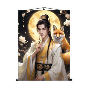堂口东北胡家画像仙挂画九霄九尾狐出马供奉男胡绢布卷轴新款客厅