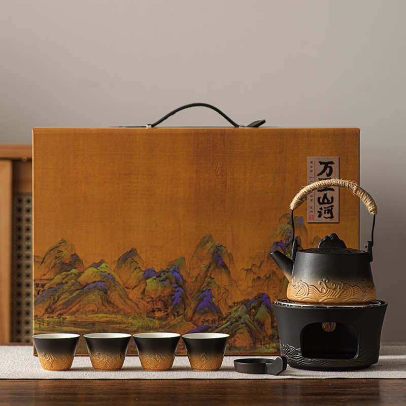 温茶炉功夫茶具套装家用粗陶提梁壶陶瓷蜡烛酒精加热底座暖茶炉