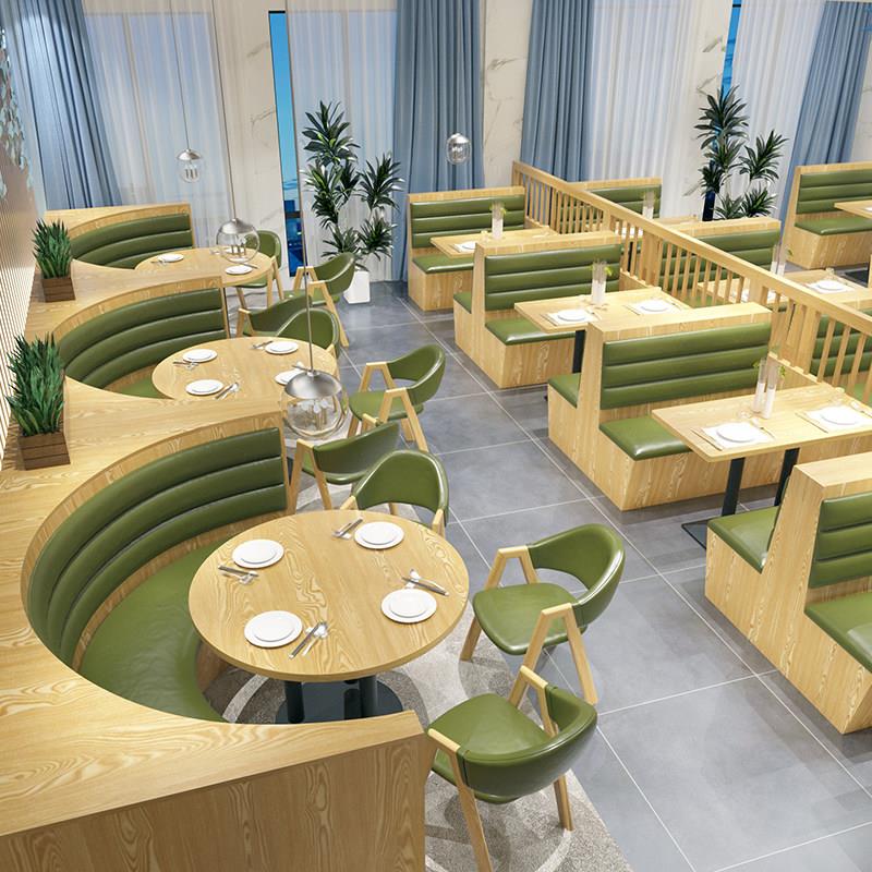 主题茶餐厅半圆卡座沙发靠墙餐厅饭店火锅餐饮汉堡奶茶店桌椅组合
