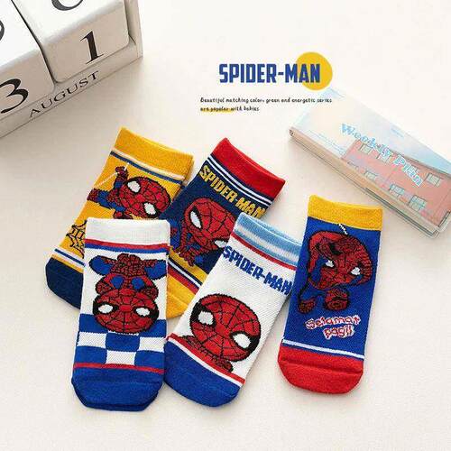 5 Pairs Children Socks Spiderman Anime Kids Boys Short Sock