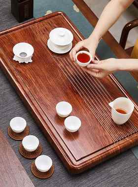 整块梨木简茶盘新中SMCP-09式客厅实木茶花具泡套装家用仿原木约
