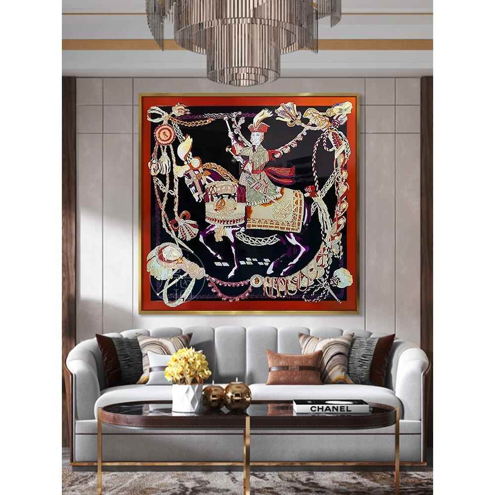 轻奢手绘方形珐琅彩装饰画简约玄关过道画高档现代餐厅卧室客厅画图片