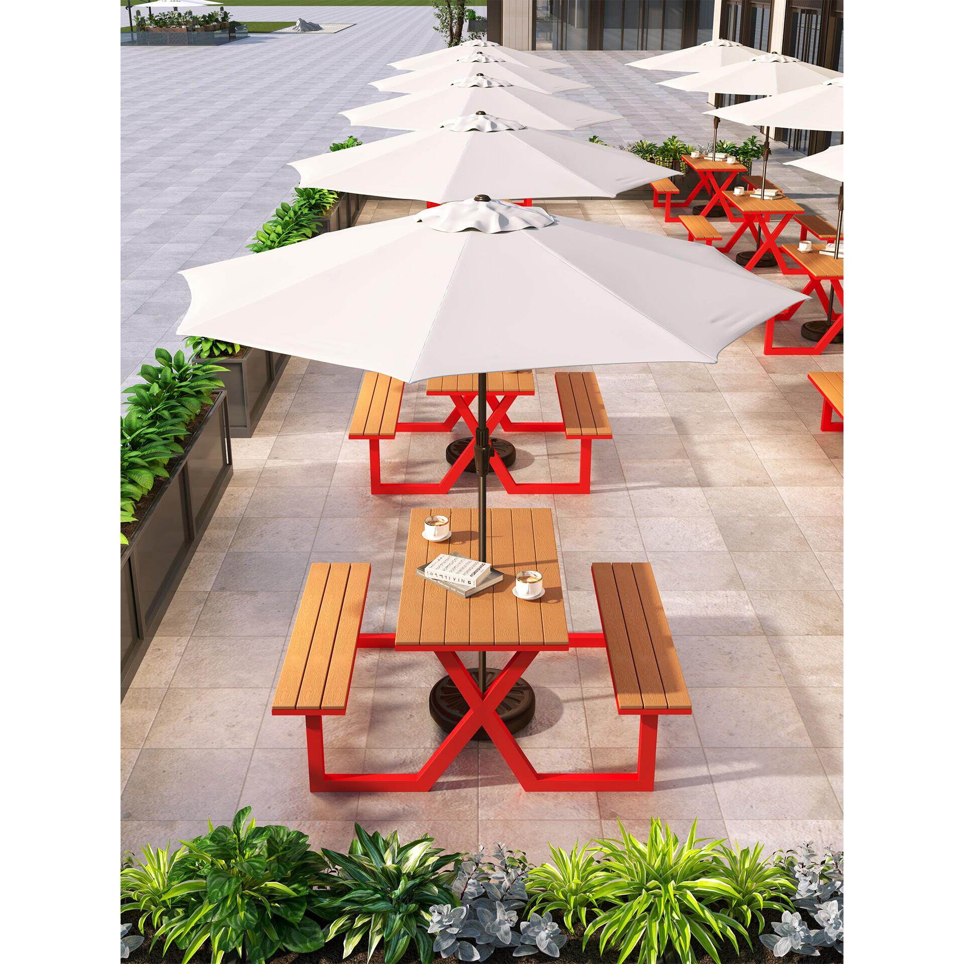 户外塑木桌椅组合网红奶茶店咖啡厅休闲桌椅室外庭院花园连体餐桌