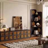 中古风香云纱客厅书架实木转角柜卧室收纳柜三角柜复古装 饰置物架