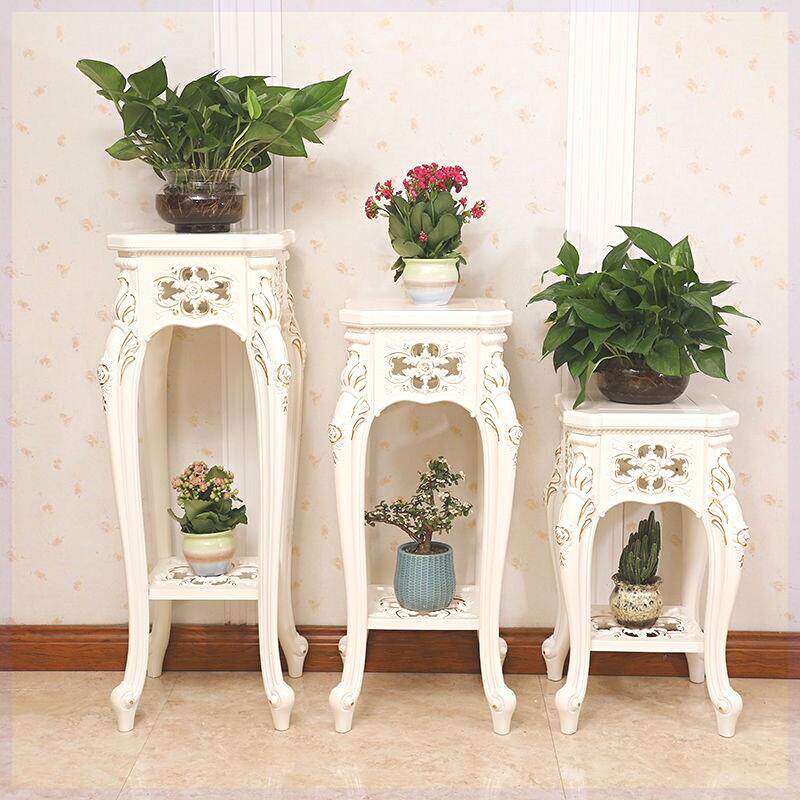 欧式简约花架阳台花盆架子多层客厅花架落地置物架白色彷实木花盆