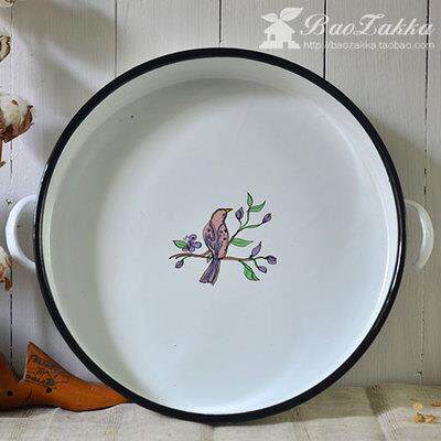 ZAKKA 杂货搪瓷出口欧洲波兰花纹加厚双耳托盘大果盘茶盘