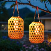户外太阳能灯笼防水庭院吊灯中式 饰手提氛围 竹编挂树灯花园阳台装
