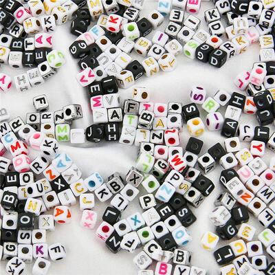 6x6mm Black Gold Color Square Letter Beads Random Mixed Alph
