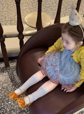 女童巨好看公主裙春装2026新款儿童蓝色蛋糕裙女宝宝生日礼服裙子