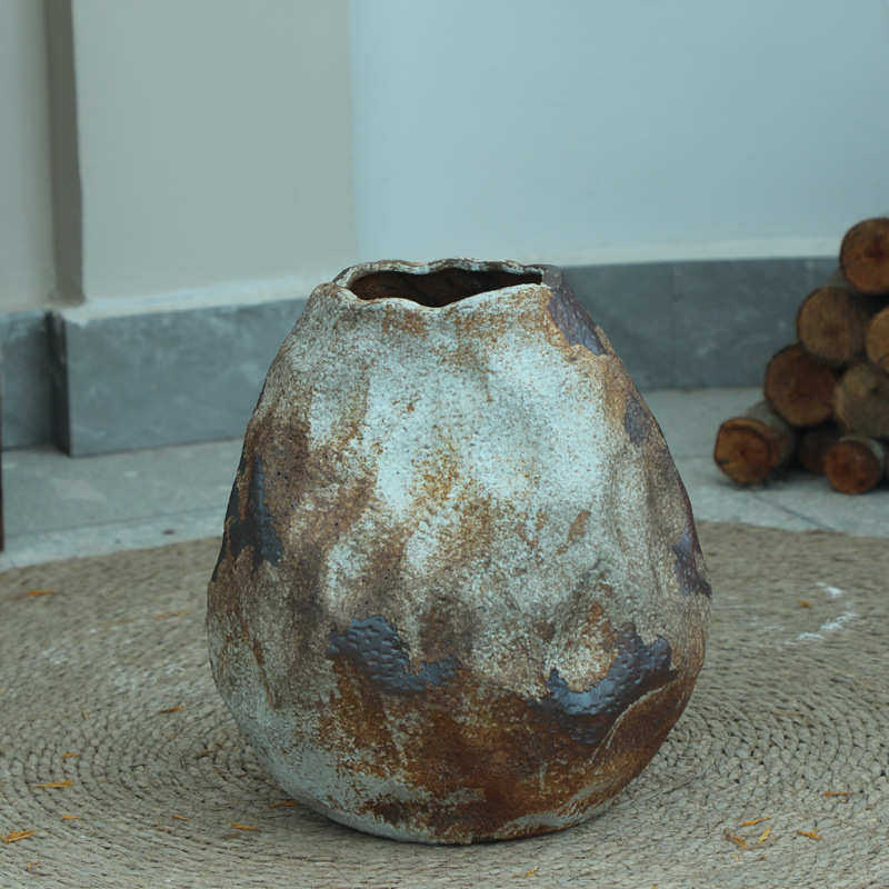 复古禅意粗陶瓷花瓶室内桌面干花插花花器民宿日式侘寂风古朴花器,家居饰品,花瓶,淘宝优惠券,粉丝福利购,淘宝优惠卷