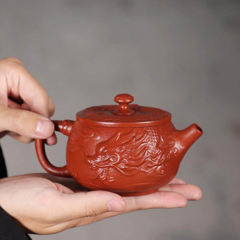 宜兴紫砂茶壶茶具全手工泡茶壶橘皮朱泥祥龙汉瓦壶泡茶专用凤鸣壶