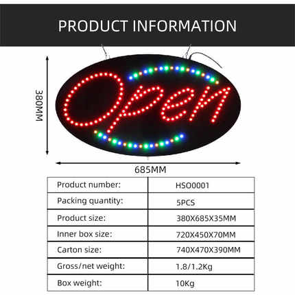 灯箱LED广告招牌广告牌批发出口 LED OPEN SIGN 38X68.5cm