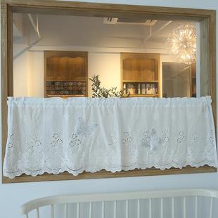 鸢尾乡旅窗纱帘半帘美式门帘蝴蝶穿杆帘柜帘防尘帘咖啡帘半遮光