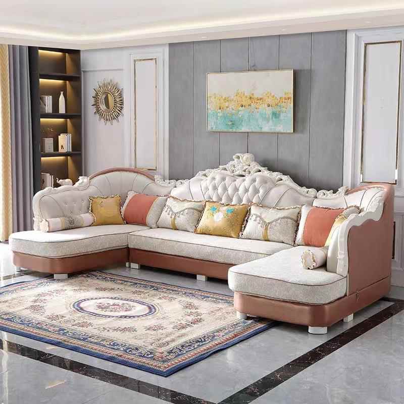 简欧布艺沙发组合大中户型整装现代U型奢华双贵妃沙发